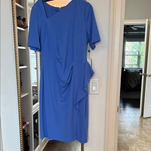 Adrianna Papell Cobalt Blue Draped Midi Dress